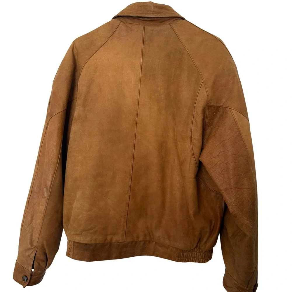 VTG 90s Leather Bomber Jacket L Tan Flight Aviator Rugged Streetwear‎ Gorpcore